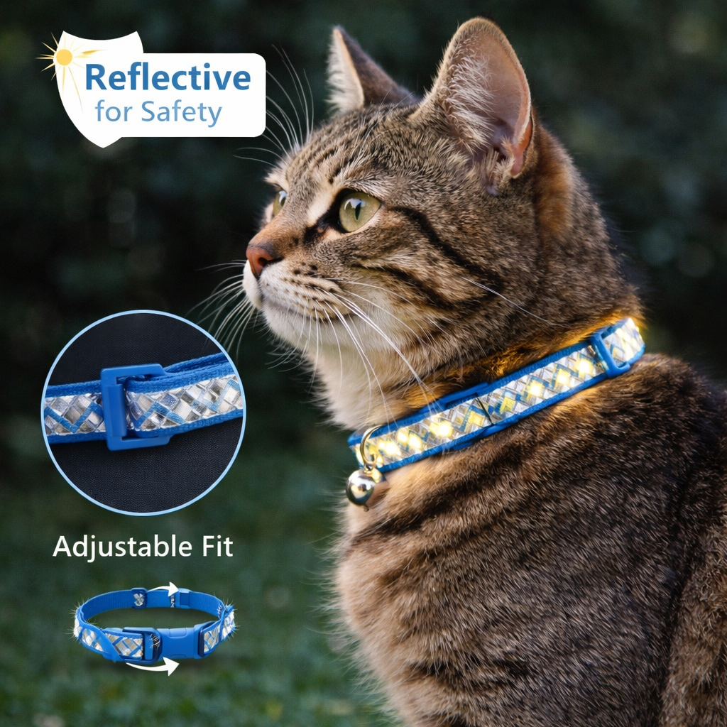 Reflective Zigzag Cat Collar - Adjustable Safety Breakaway Collar ( Blue)