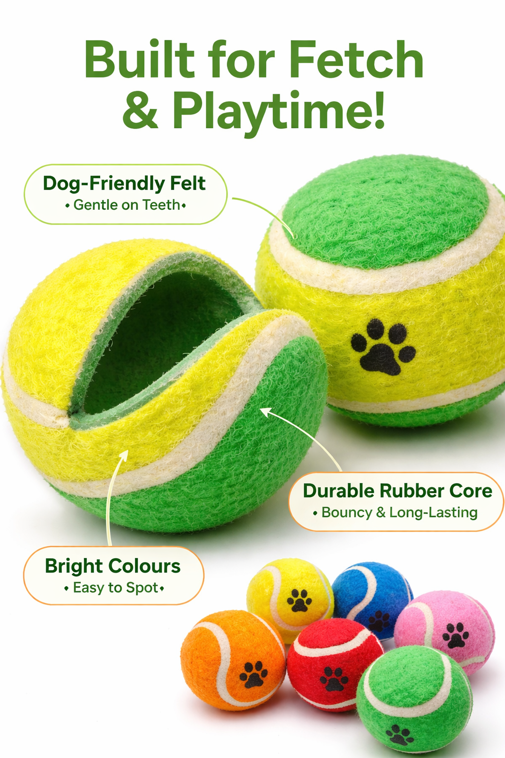 Fetch Tennis Balls ( 6 Pack ) - Durable Dog Play Balls