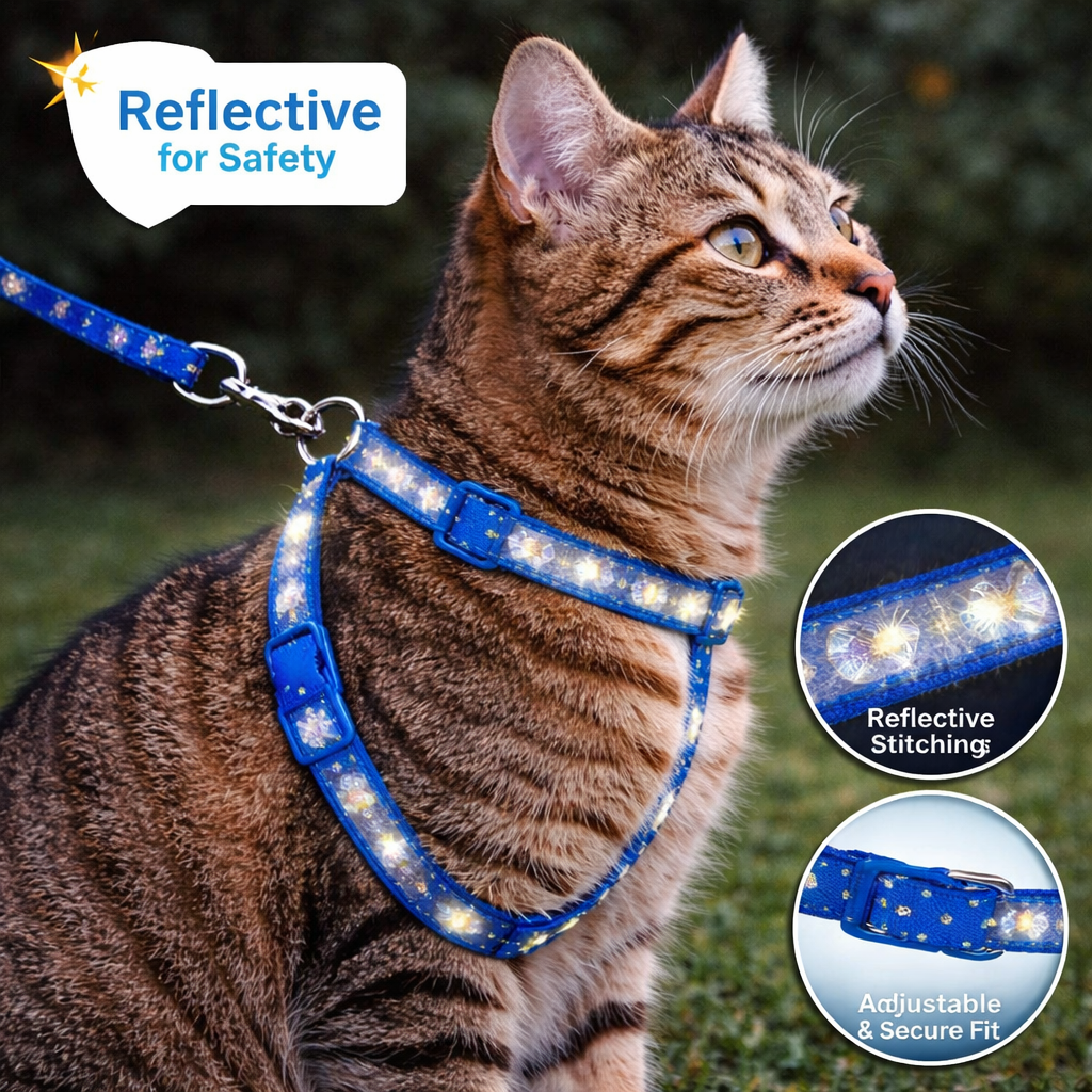Adjustable Cat Harness & Lead Set - Escape-Safe Walking Harness (Blue)