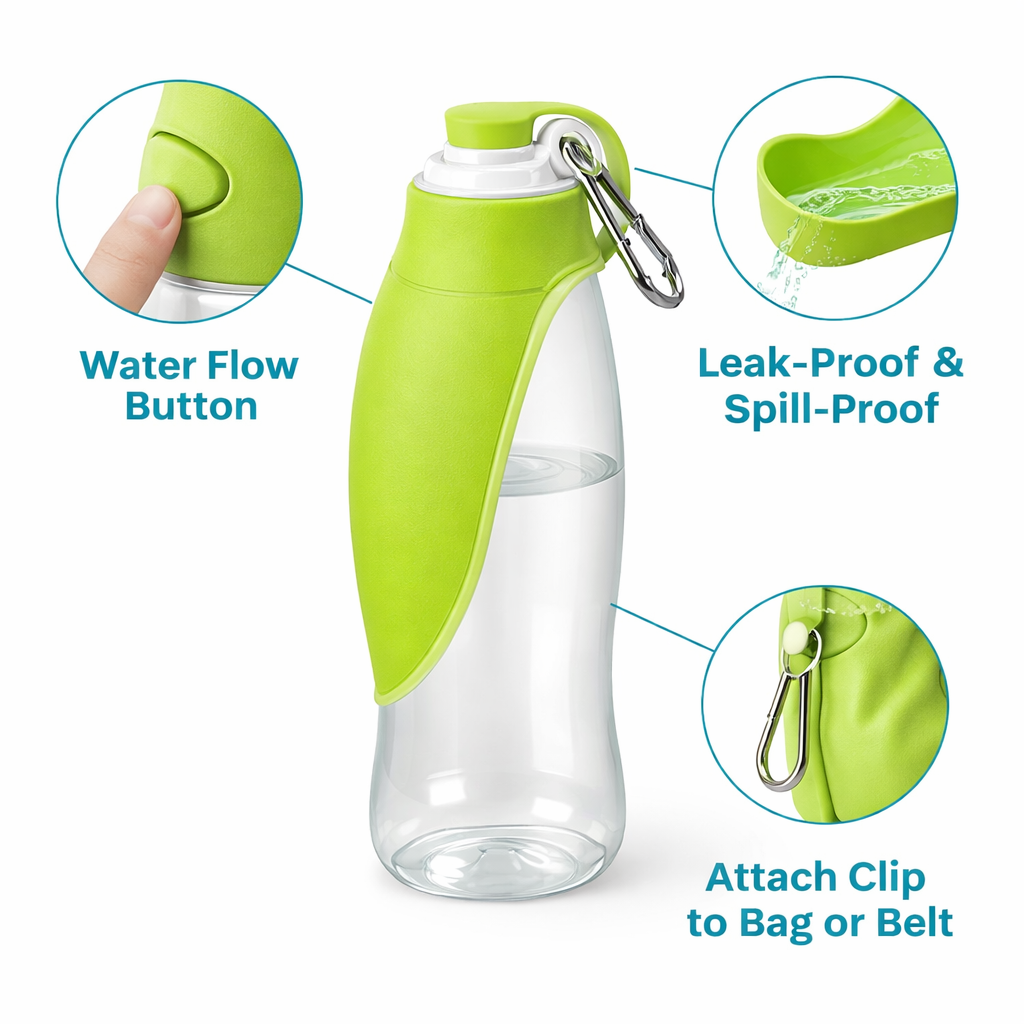Portable Dog Water Bottle with Built-in Drinking Bowl | Leak-Proof Travel Design
