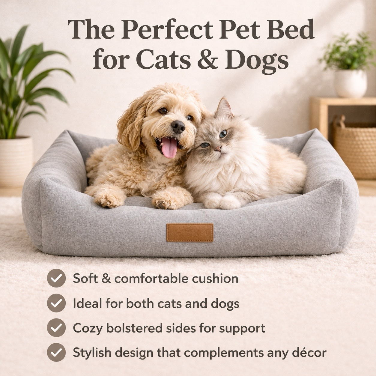 Goldenkind Comfort Cushion Pet Bed - Soft Support Bed for cats & Dogs