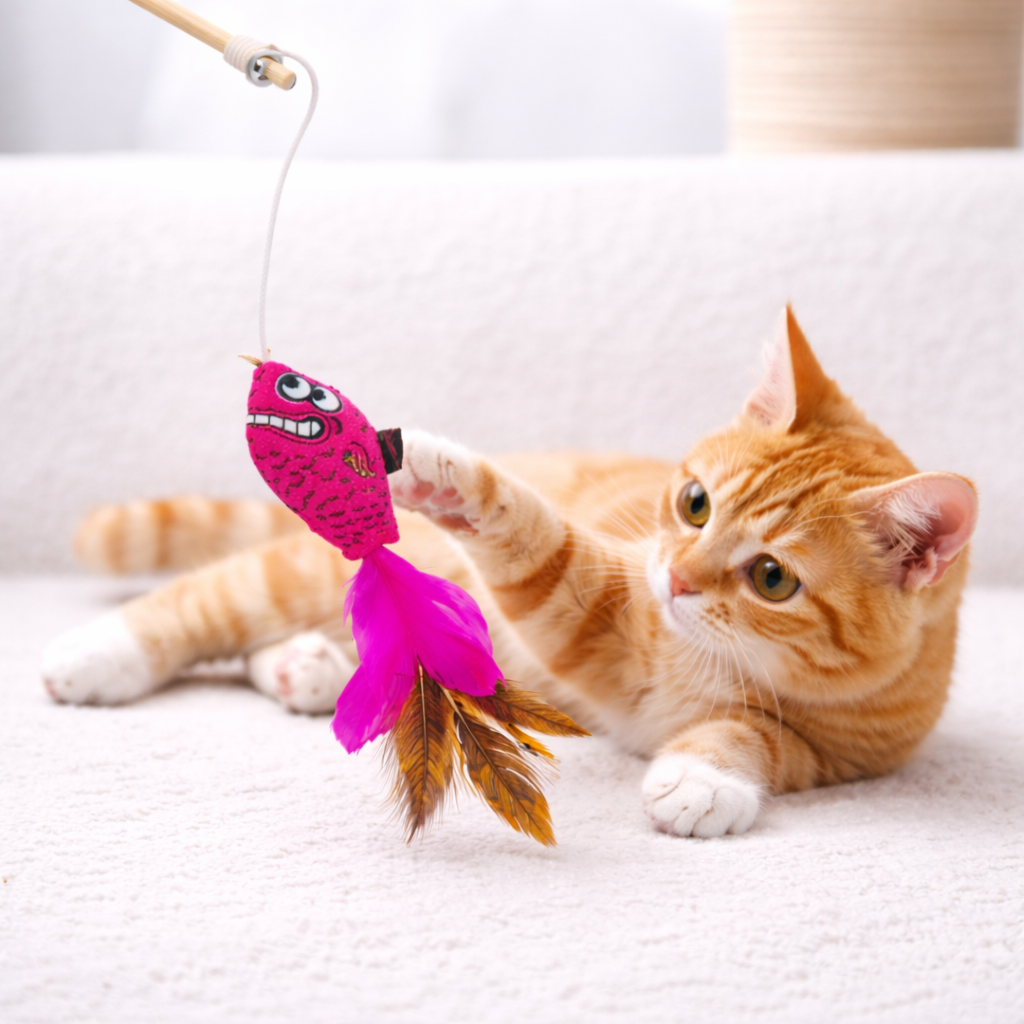 Feather Teaser wand - Interactive Cat Play Toy with catnip & Feather Lure