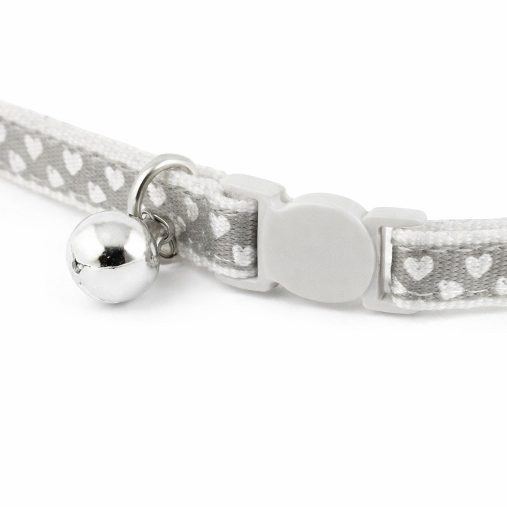 Silver Heart Cat Collar - Adjustable Safety Breakaway Collar with Bell