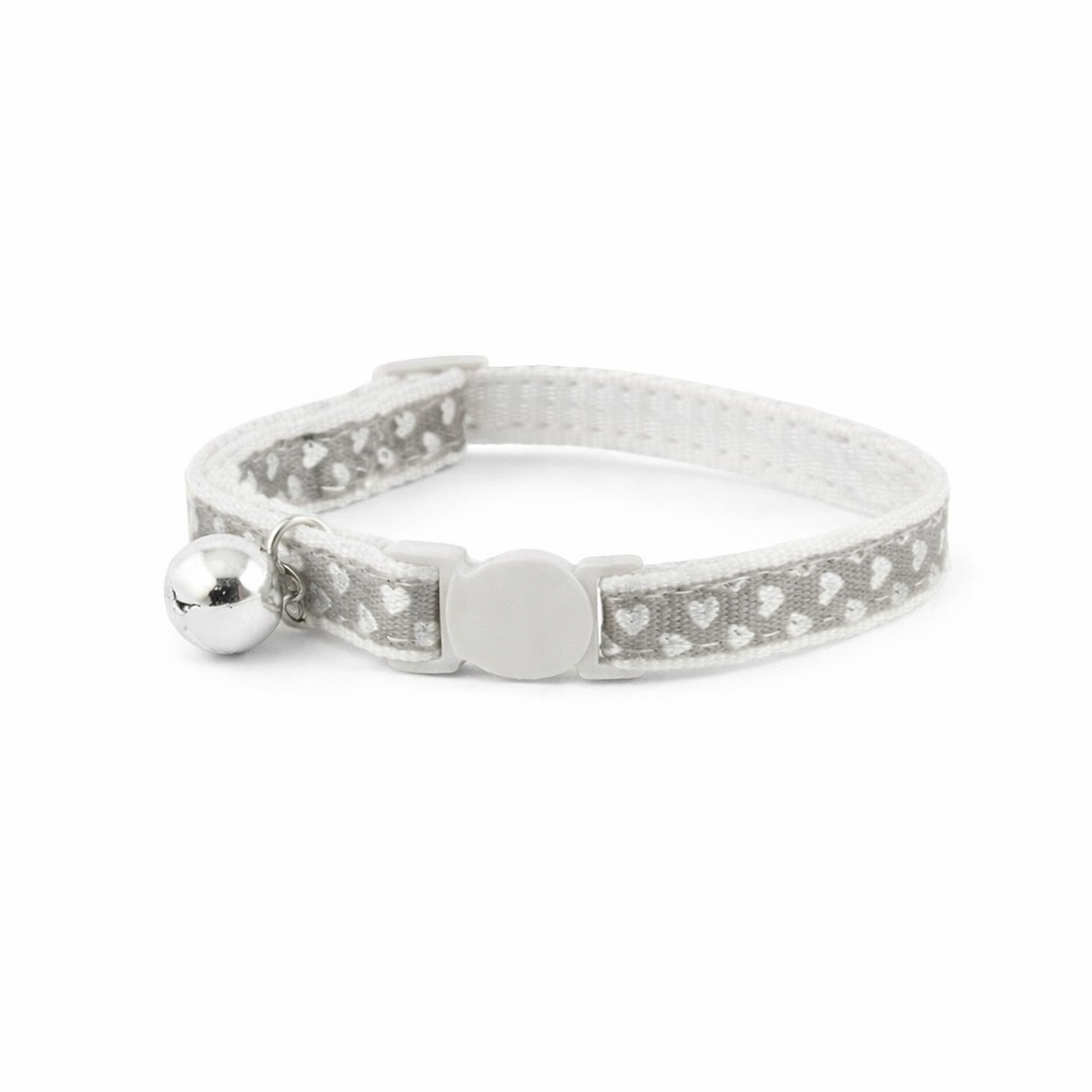 Silver Heart Cat Collar - Adjustable Safety Breakaway Collar with Bell