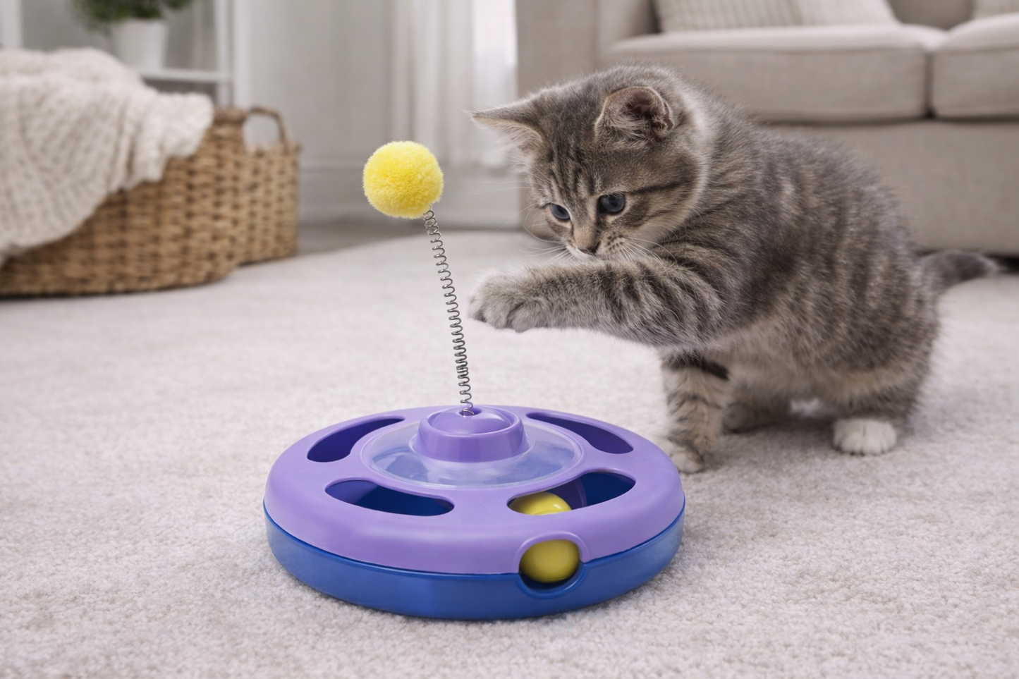 Interactive cat Playground Toy | Rolling Base & Teaser Wand for Active Play