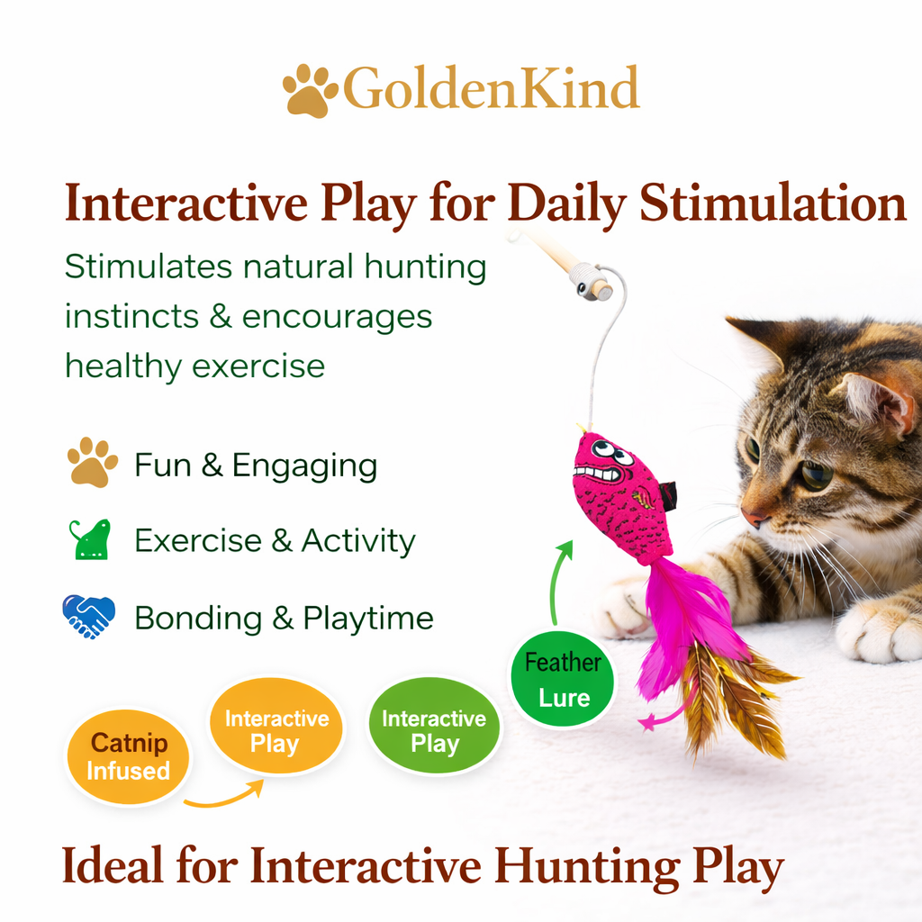 Feather Teaser wand - Interactive Cat Play Toy with catnip & Feather Lure