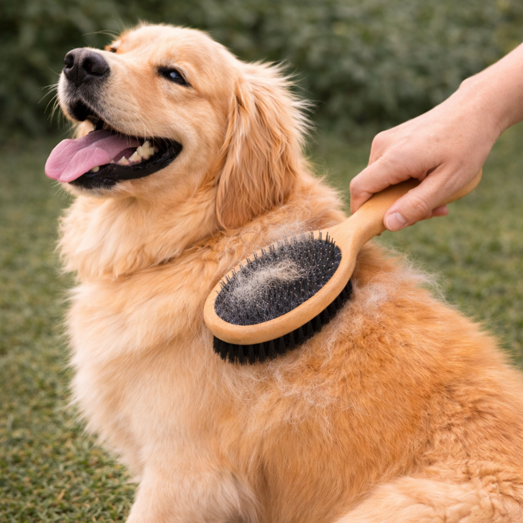 Wooden Pet Grooming Brush - Dual-Sided Gentle Deshedding & Coat Care