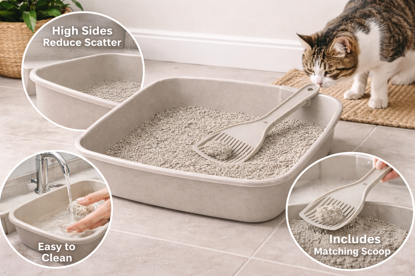 Goldenkind Easy-Clean Cat Litter Tray - Low Entry, Anti-Spill Design